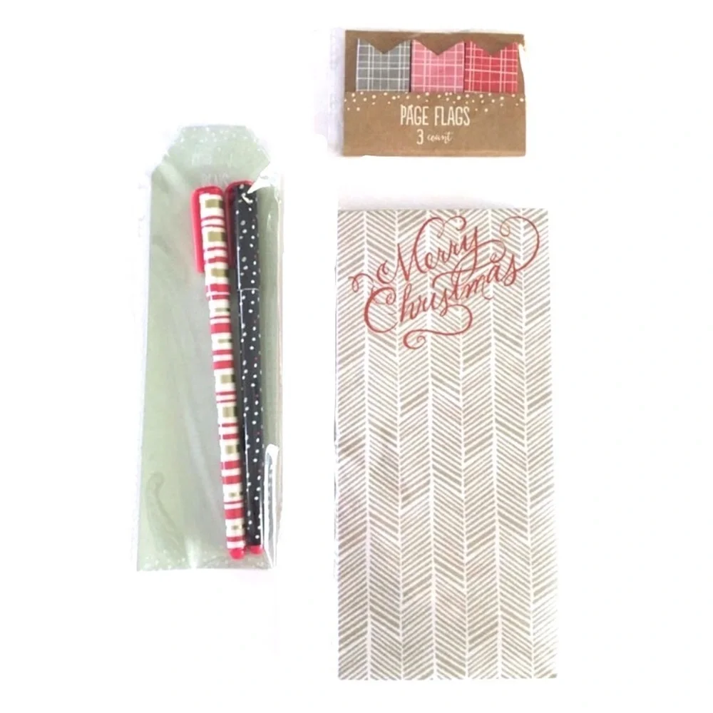 Christmas Stationery Set Planner Accessories List Pad Pens Plaid Page Flags